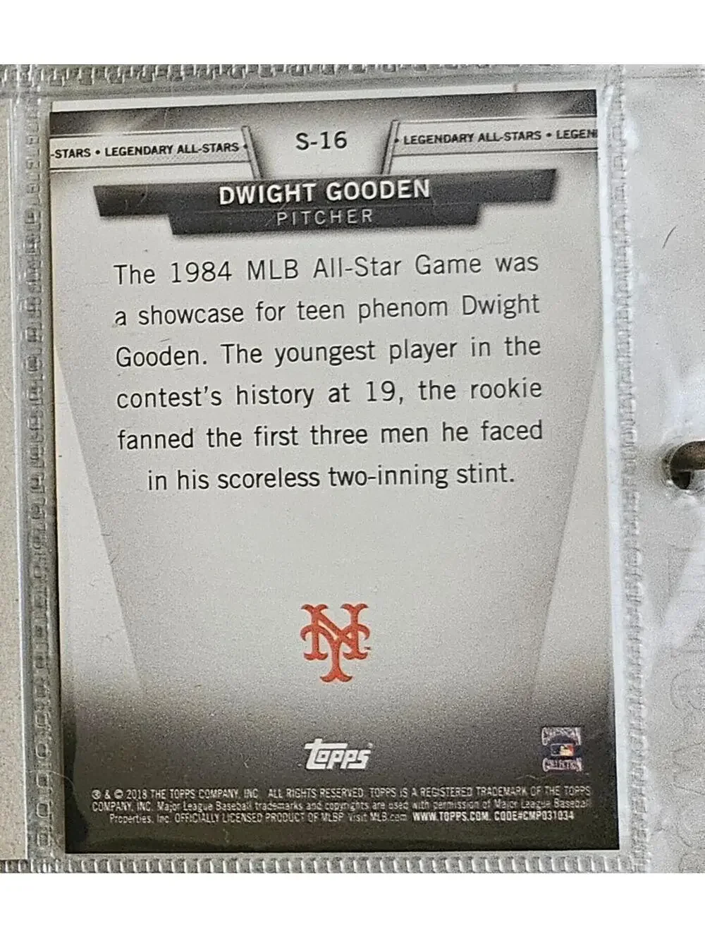 DWIGHT GOODEN 2018 Topps Update TOPPS SALUTE - NEW YORK METS - #S-16 - Picture 2 of 2